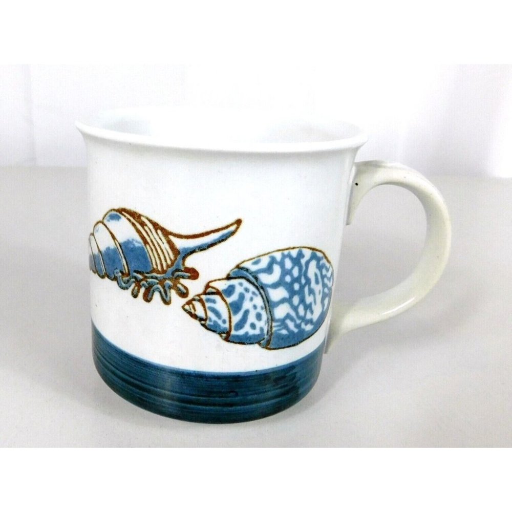 Seashell Coffee Mug Cup Teacup White/Blue Ceramic